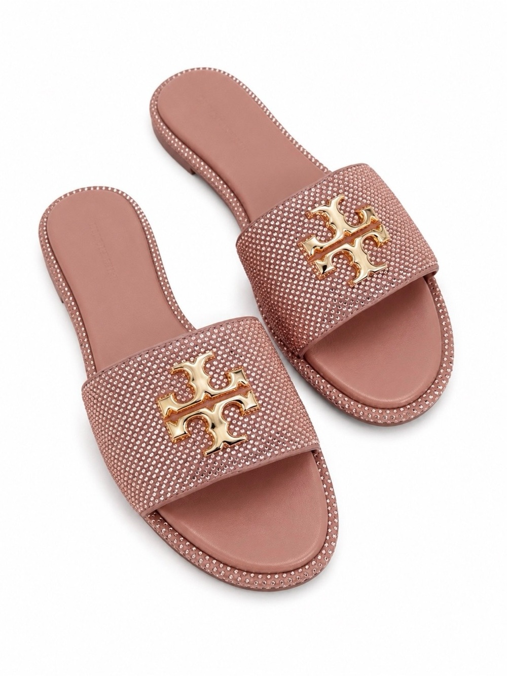 TORY BURCH Everly Malva Crystal Rose Gold Slide Sandals 7.5
